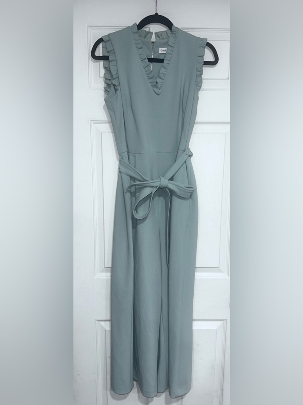 Calvin Klein Jumpsuit Ruffle Sleeve Tie Waist Sage Green